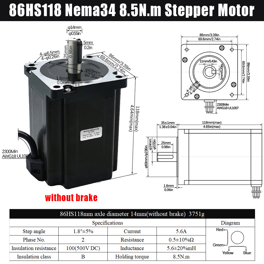 MHCNC Nema34 118mm 8.5Nm Open  - Stepper Driver Cnc ulasan dan harga